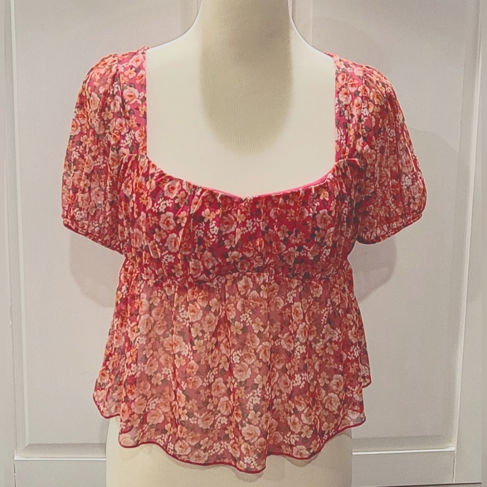 Live in the Moment Cottagecore Floral Feminine Sheer Top Size Large